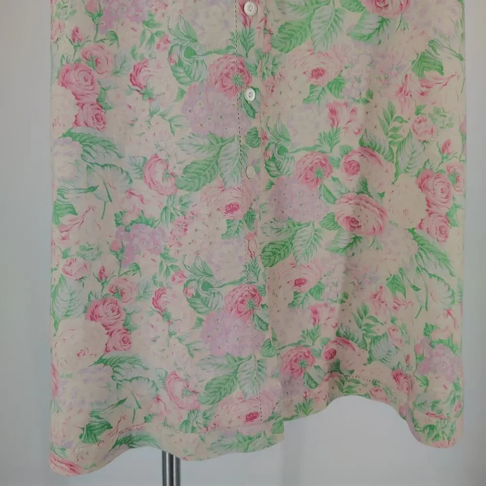 Vintage Lauren Ralph Lauren 100% Linen Floral Button-Front Skirt FLAW Size 8